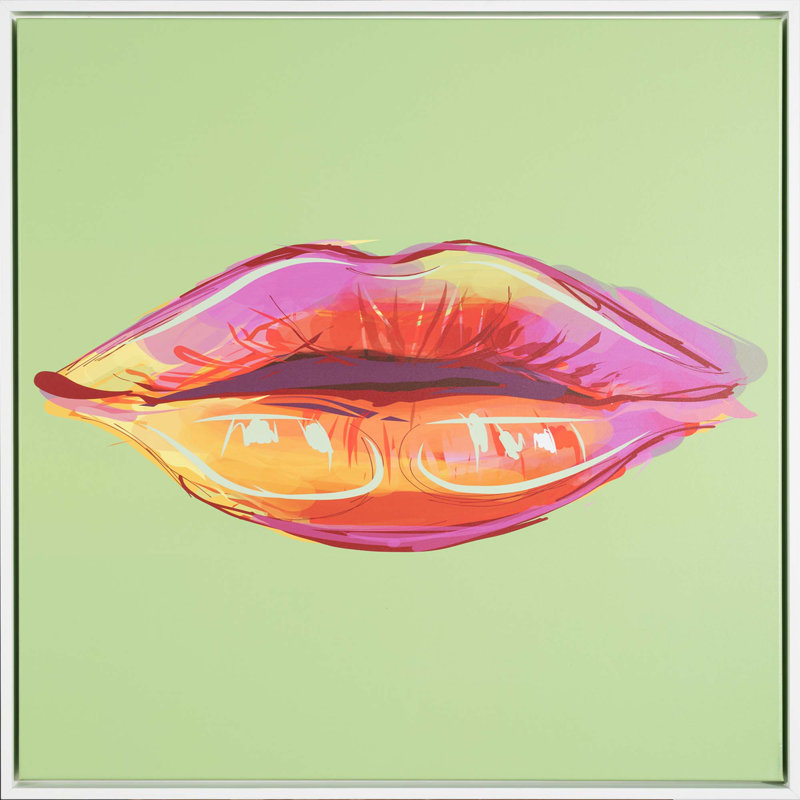 Lip Service Print, 41" H x 41" W x 2" D, Light Green, White