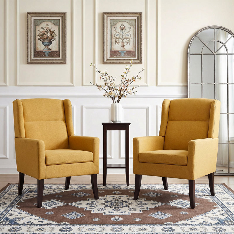 Upholstered Polyester Accent Armchair (Set Of 2), Yellow
