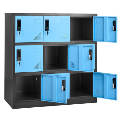 Casier en métal à 9 portes, armoire de rangement verrouillable en acier, capacité de charge de 66 lb, 2 clés pour chaque porte, casiers à 3 niveaux pour le bureau, l'école, la salle de sport, assemblage facile, 35,4 x 17,7 x 37 po, noir