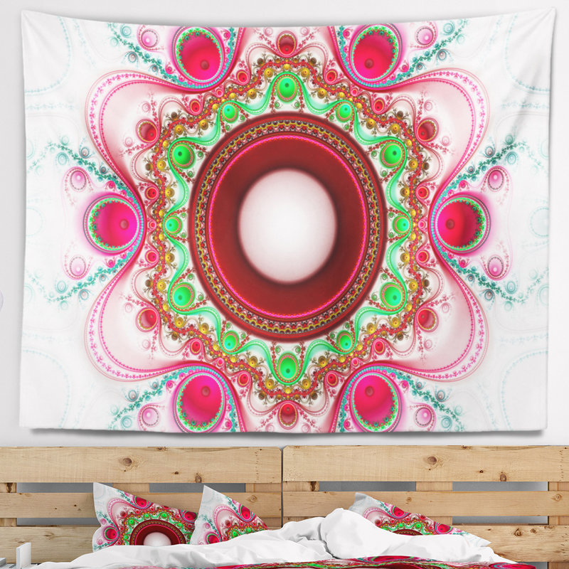Motif fractal rose abstrait avec cercles tapisserie, H 68 po x l 80 po