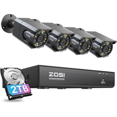 Système de caméra de sécurité 3K 5MP 8CH POE NVR 2TB HDD, 4 pièces POE Outdoor