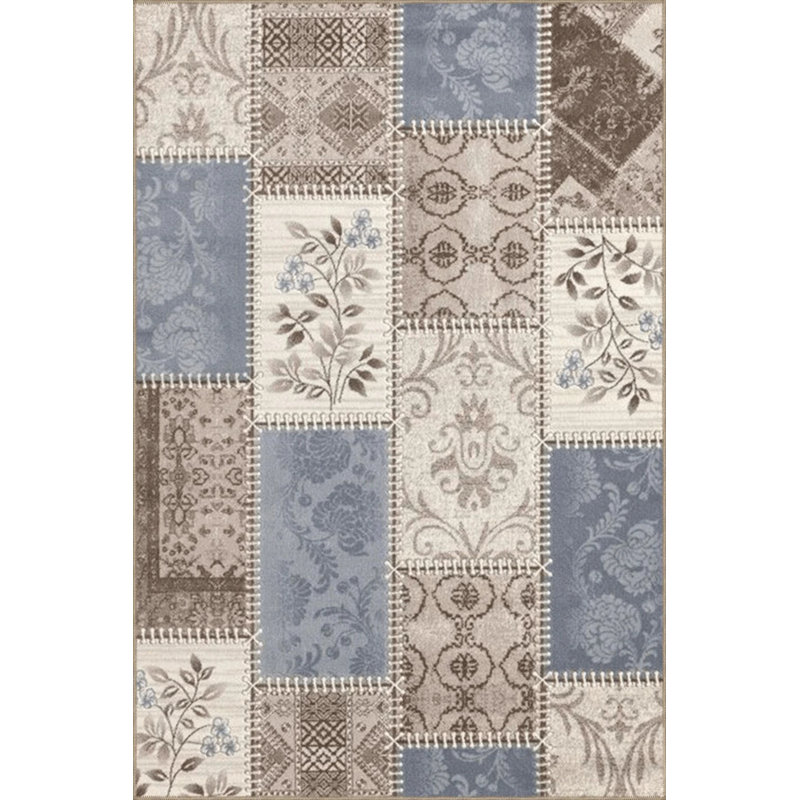 Floral Themed Blue Beige Tone Motif Floral Patterned Vintage Decorative Carpet, Rectangle 5' x 9'11"