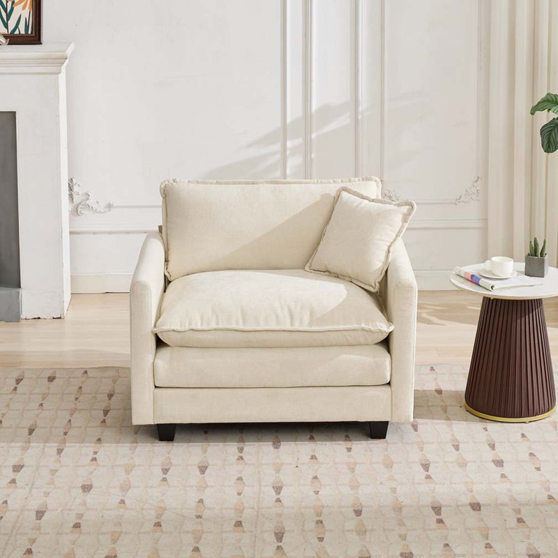 Fauteuil rembourré en tissu, Chenille beige
