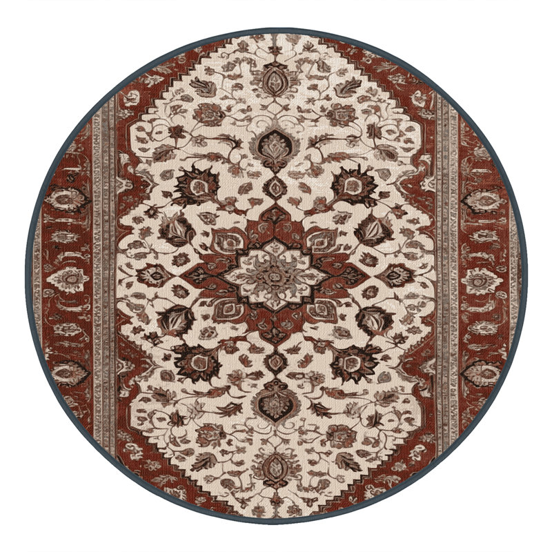 Machine Washable Persian Brown Area Rug, Round 7'