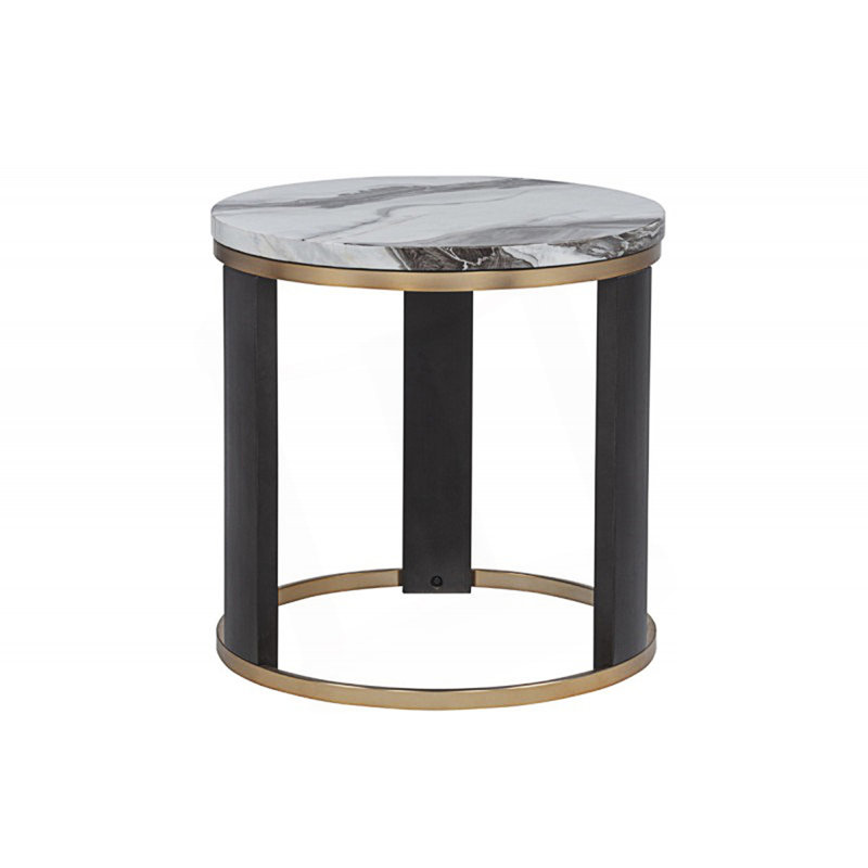 Table de bout ronde en faux marbre, table d'appoint de salon