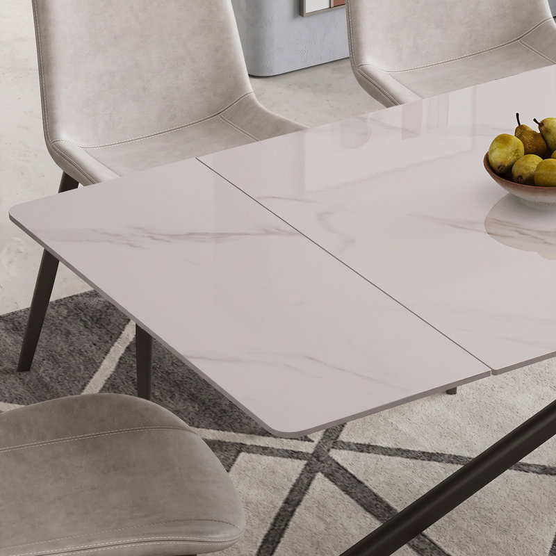 Table de salle à manger en pierre frittée rétractable 70,87 po, Noir