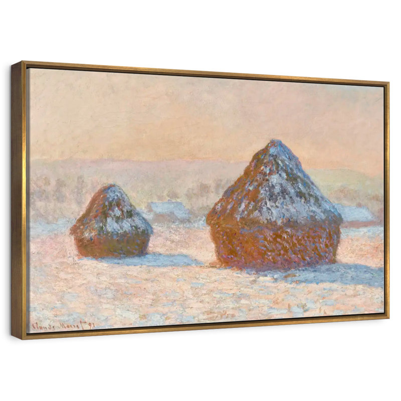 Wheatstacks Snow Effect Morning 1891, 37 po x 25 po, Cadre flottant doré