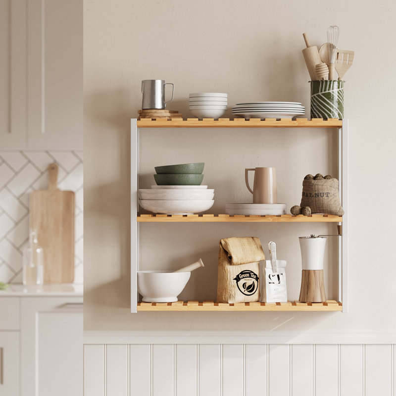 Bamboo Bathroom Shelf, 3-Tier Adjustable Plants Rack, Wall-Mounted Or Stand, In The Living Room, Balcony, Kitchen, White