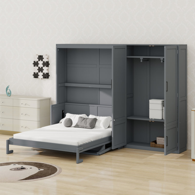 Lit escamotable mural avec placard encastré Murphy, peu encombrant pour les chambres, Gris