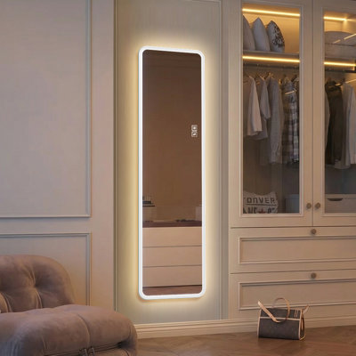 Miroir pleine longueur à DEL sans cadre de 60 po x 16 po avec éclairage à intensité variable 3 couleurs et verre incassable