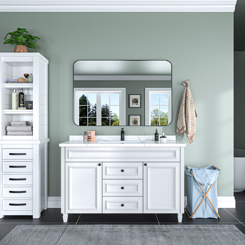 48 in. W * 32 in. H Rectangular Aluminum Framed Wall Bathroom Vanity Mirror in Black, Rectangle, 32" x 48"
