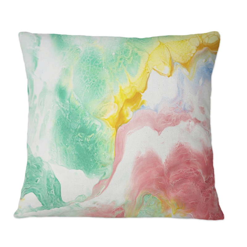Coussin décoratif imprimé vert, jaune et rouge, 18 po x 18 po
