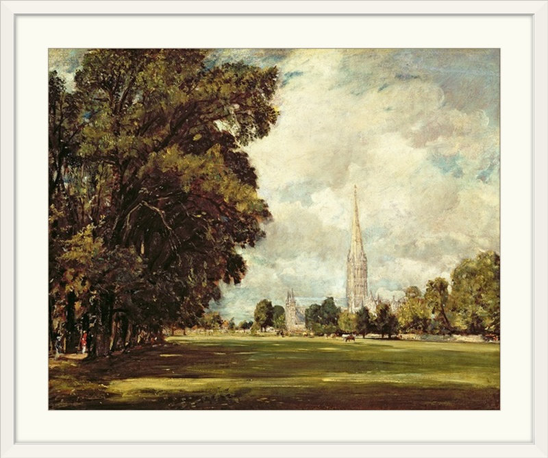 «Salisbury Cathedral from Lower Marsh Close», 1820 par John Constable - reproduction imprimée, H 32 po x l 38 po x P 1 po