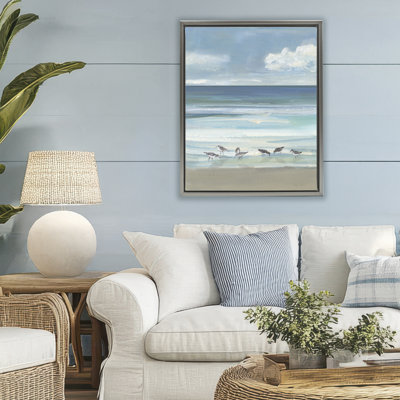 Cadre flottant Gentle Waves Shore Birds, design par Sally Swatland