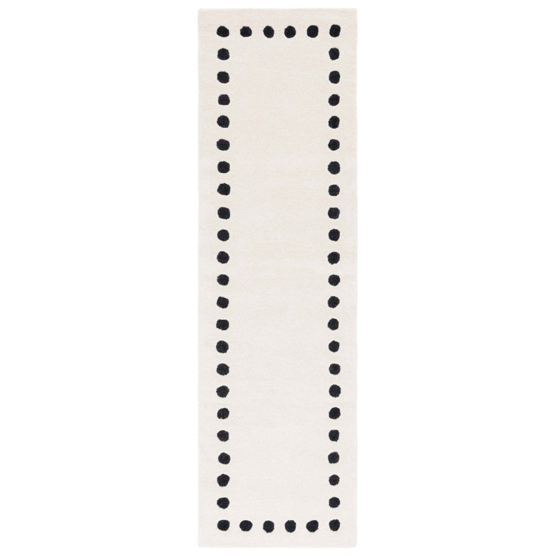 Lexy Polka Dots Handmade Tufted Cotton/Wool Area Rug in Ivory/Black, Runner 2'3" x 8'