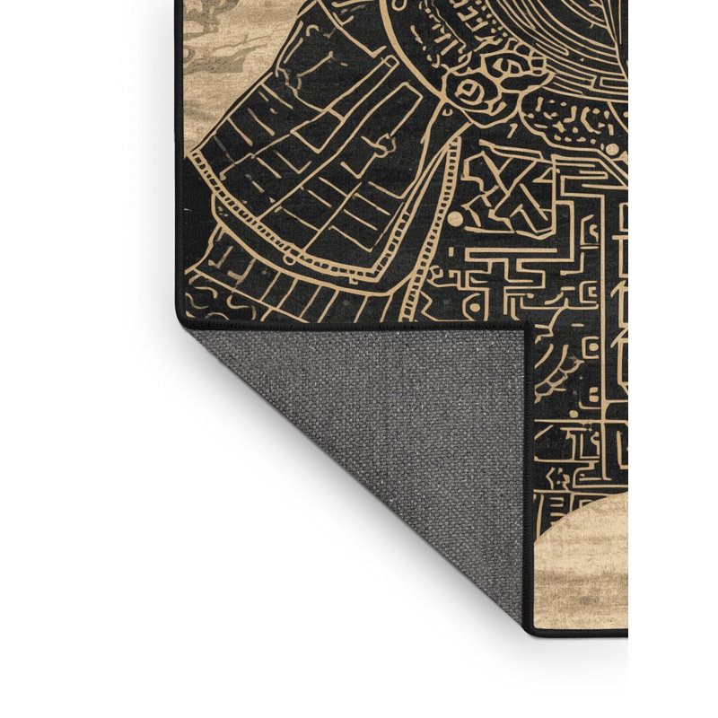Soft Plush Dunton Genghis Khan Classic Oriental Area Rug in Black – Black Binding, 5x7