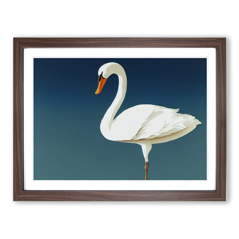 Impressive Swan - Single Picture Frame Print, 46cm H x 64cm W x 2cm D, Walnut