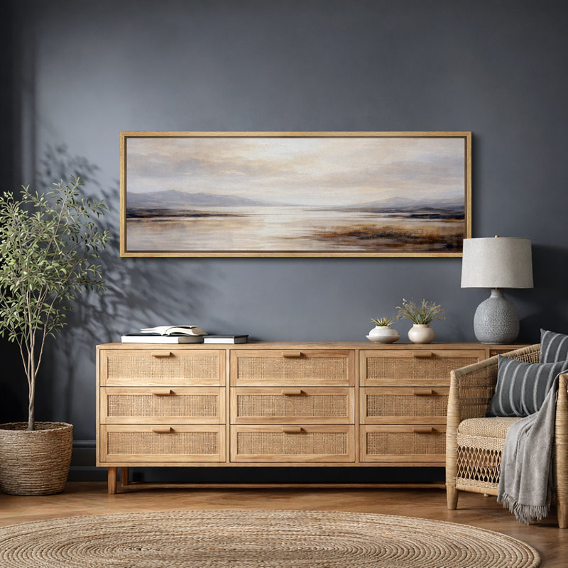 Coucher de soleil doré, art du paysage, images de salon chaleureux, impression sur toile encadrée, Cadre naturel