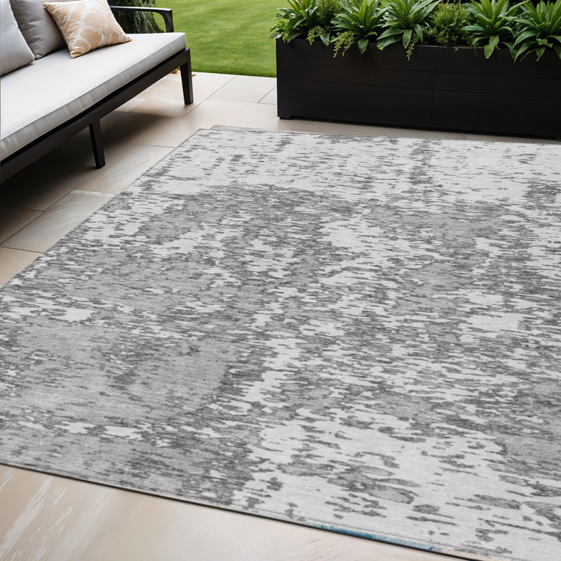 Tapis intérieur lavable abstrait gris et ivoire 5 pi x 8 pi