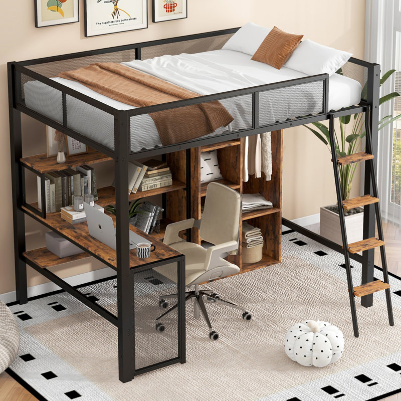 Lit mezzanine en métal avec bureau intégré