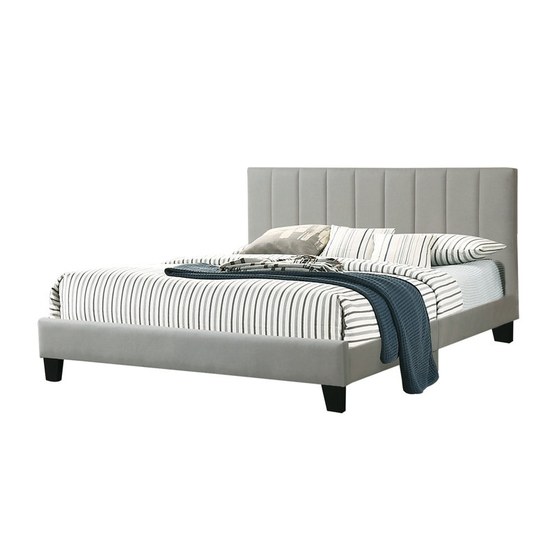 Gray Upholstered California King Bed with Tufted Headboard