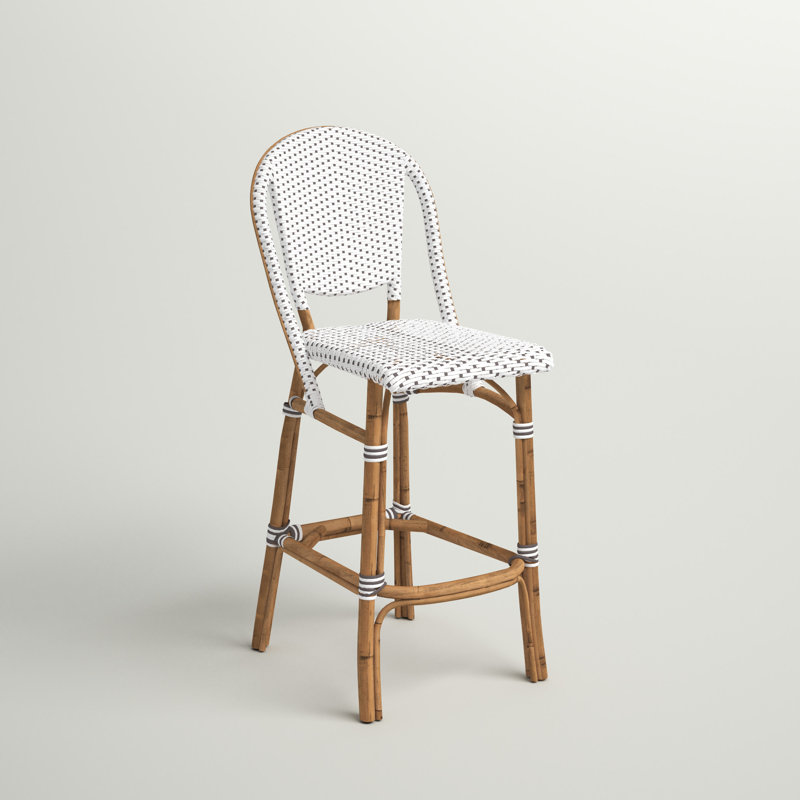 Popplestone Rattan Stool, White/Cappuccino Dots, Bar Stool (29.9" Seat Height)