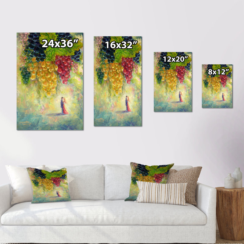 Valentine Love Grapes - Art mural sur toile traditionnel, H 20 po x l 12 po x P 1 po, Toile tendue