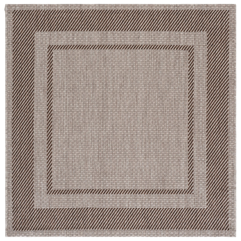 Tapis d'intérieur / extérieur de couleur unie Reid Performance, Beige/Brown, Square 5'3"