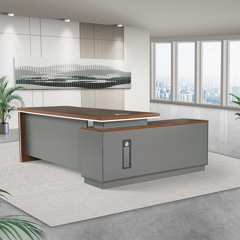 Murwah Walnut colour office computer desk, can be installed left and right, with side cabinet