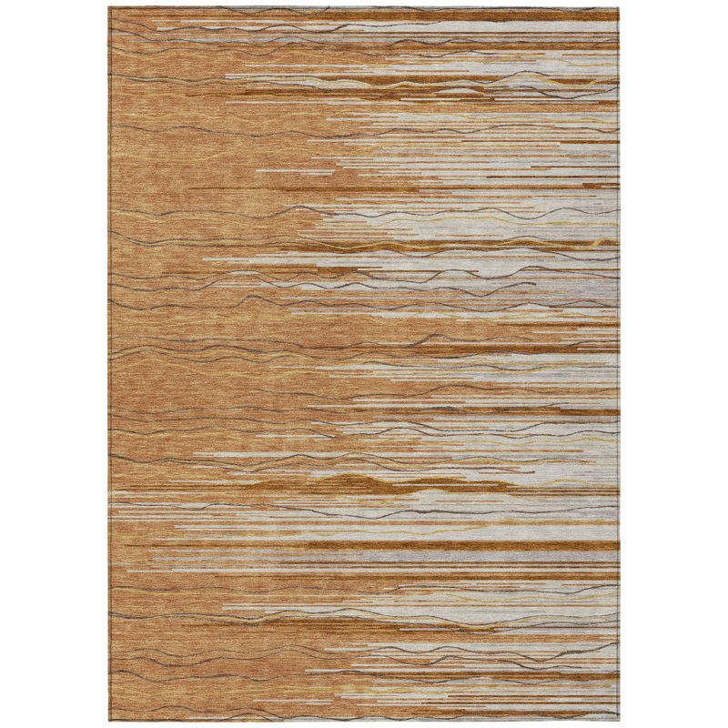 Tapis intérieur lavable rayé en cuivre brun et ivoire 9 pi x 12 pi