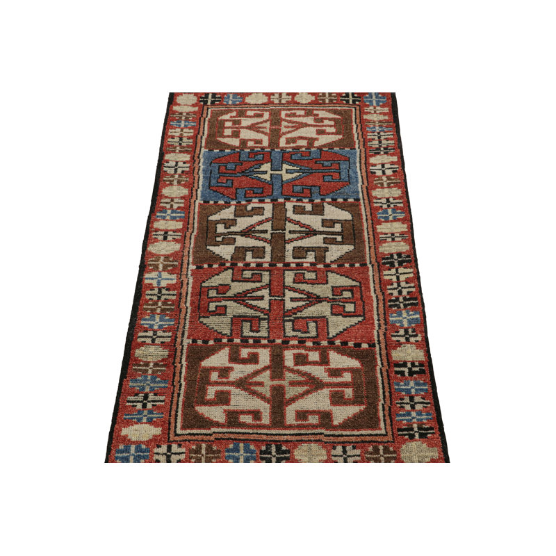 Burano Hand Knotted Wool Geometric Area Rug, Rectangle 10' x 14', Light Red Black