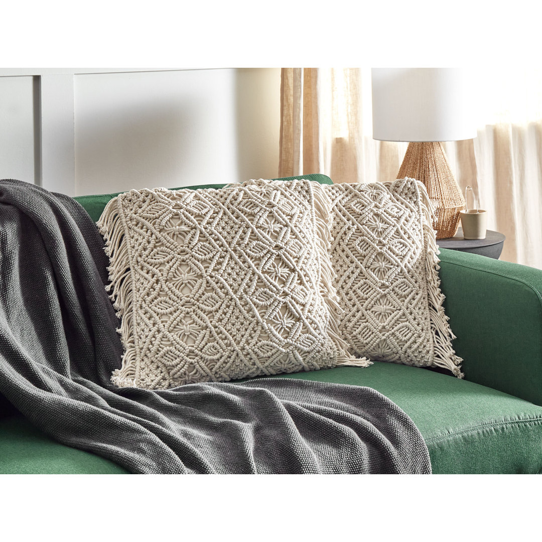 Abaan Geometric Beige Square Throw Cushion With Filling