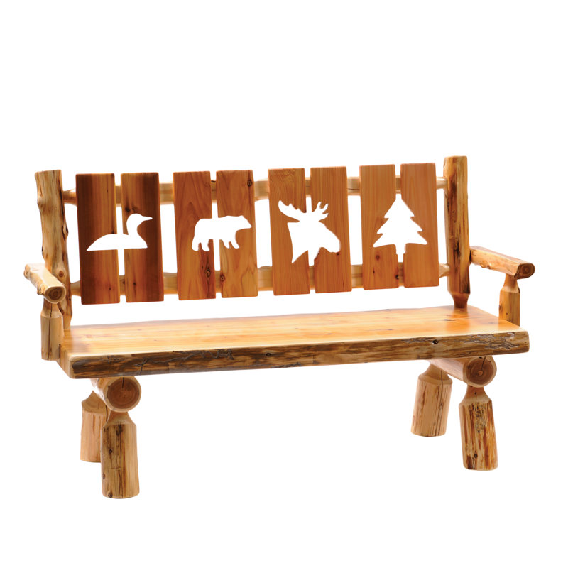 Banc en bois de cèdre découpé 5 pieds avec dossier et accoudoirs Fireside Lodge - Siège en bois - Naturel, 60"
