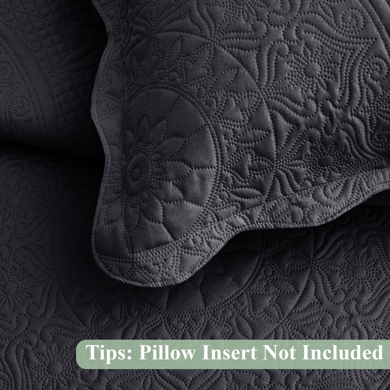Ensemble de couvre-lit surdimensionné à motif floral en relief Moonlight, Gris anthracite