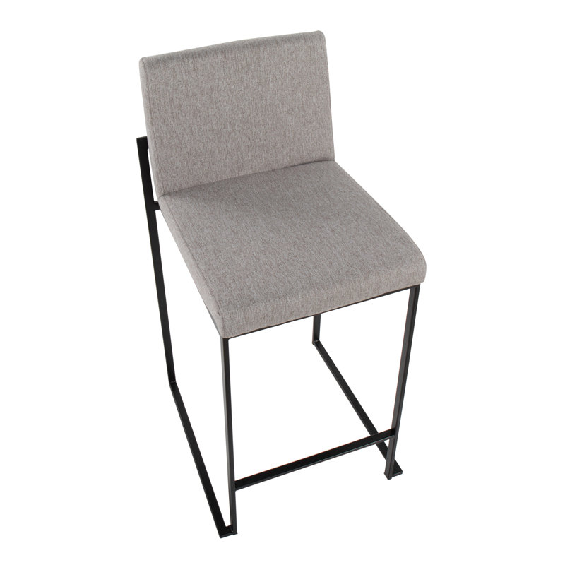 Tabouret de bar et de comptoir à dossier haut Brieon (ensemble de 3), Tissu gris / noir