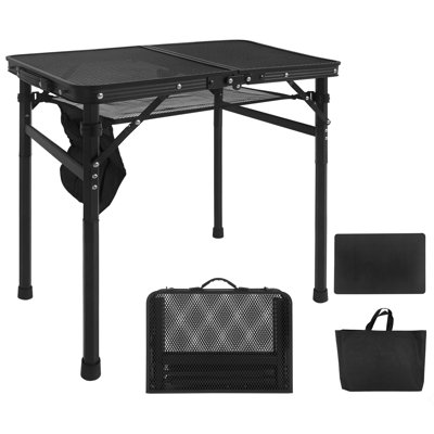 2FT Folding Camping Table, Portable Aluminum Grill Table with Mesh Top & Storage Bag for Camping, Picnic & Outdoor Cooking – Black
