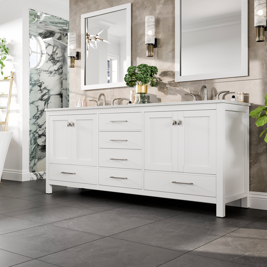 Minnich 78"W x 22"D Double Sink Bathroom Vanity with Undermount Porcelain Sink Ebern Designs Base