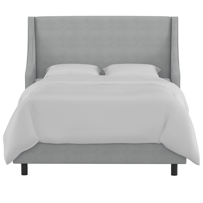 Lit tapissier standard à profil bas Bernadine, Simple, Lin classique gris