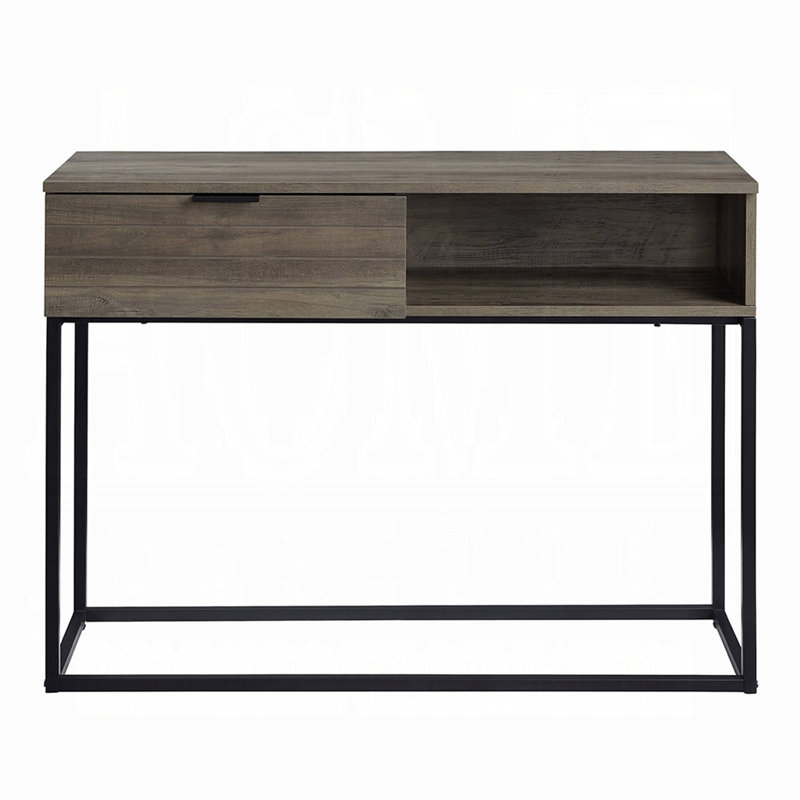 Rustic Oak And Black Writing Desk With Drawer And Shelf