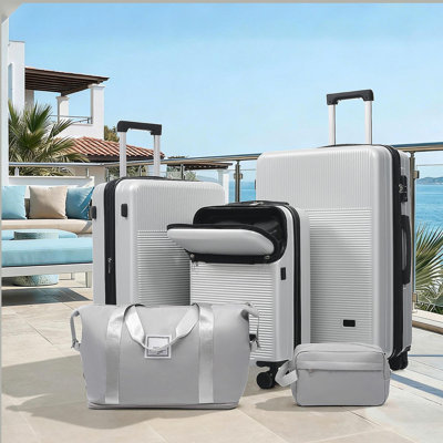 Ensemble de valises 5 pièces avec valise semi-ouverte à roulettes semi-ouvertes avec roulette double, bagage de voyage léger avec port USB, serrures TSA
