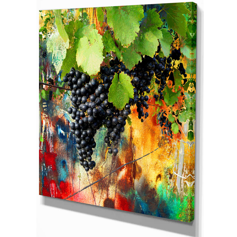 « blue raisin vine », reproduction d’impression sur toile tendue campagne floral, H 40 po x l 30 po x P 1,5 po