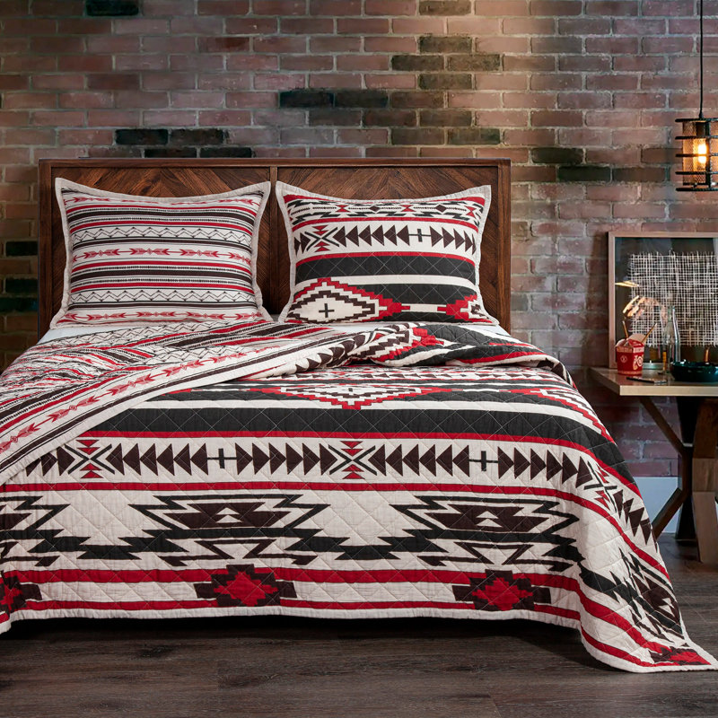 Full Black and Red Cotton Reversible Quilt Set