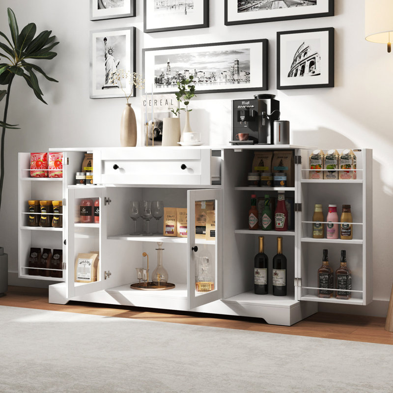 Buffet avec tablettes réglables - blanc moderne pour la cuisine et le salon