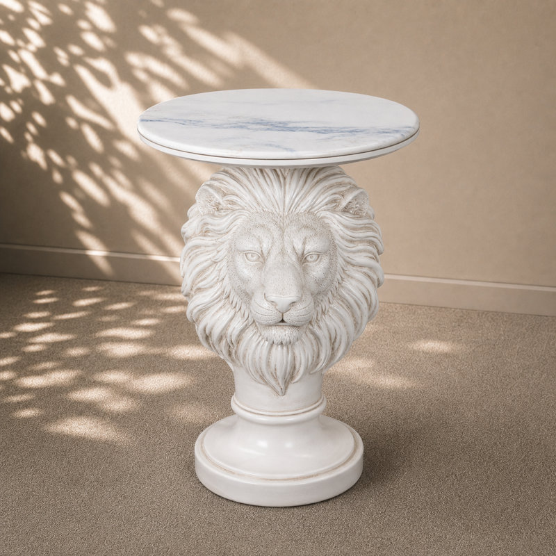 Ivory Lion Head Accent Table