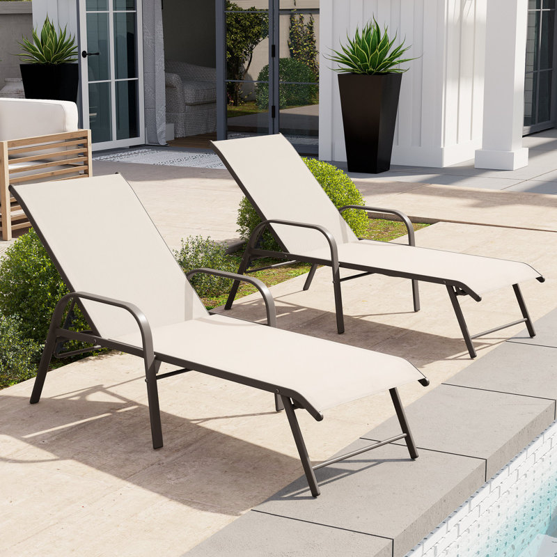 Poultney 60.6'' Aluminum  Long  Reclining Chaise Lounge Chairs Set, Champagne/Gray