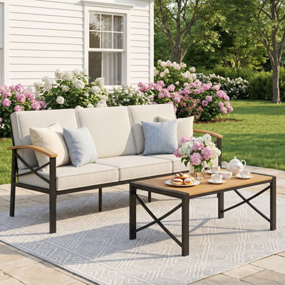 Patio Sofa With Cushions And Coffee Table
