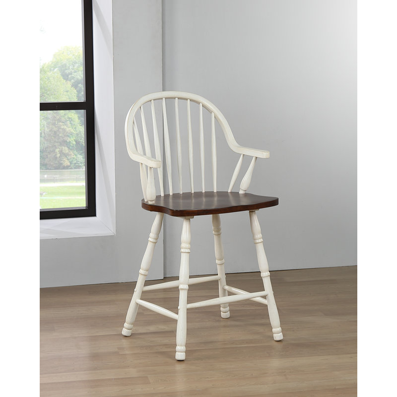 Tabouret de comptoir 24 po Chaggai, Blanc antique, Brun châtaigne
