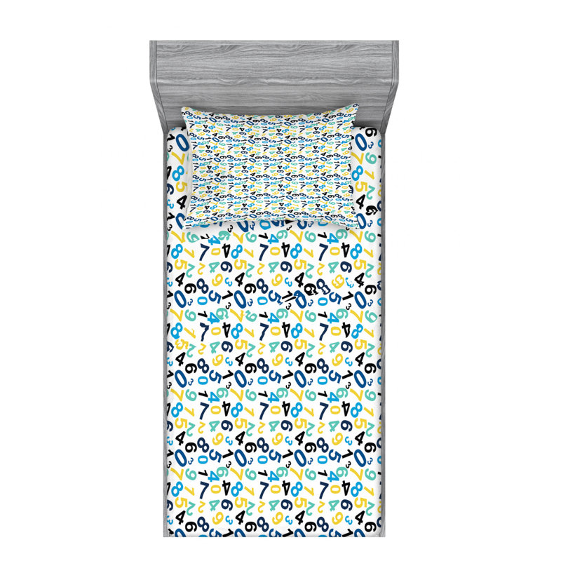 Number Microfiber Patterned Fitted Sheet, Twin XL Fitted Sheet with 1 Pillowcase