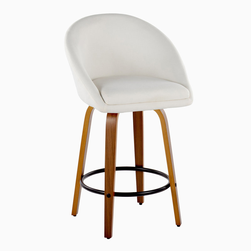 Tabouret de comptoir contemporain à hauteur fixe avec pivot, Crème, Noyer