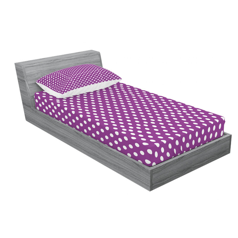 Microfiber Floral Sheet Set, Twin XL Sheet Set with Fitted Sheet, Purple Polka Dots